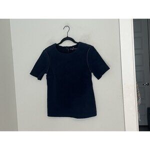 NWT Harvey Faircloth Short Sleeve Woven Top Dark Blue Fleece Sherpa Size XS